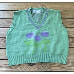 Kina & Tam Flower Sweater Vest Size Large Women’s Green